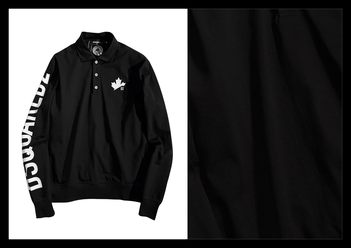 定価5.7万 ディースクエアード DSQUARED2 色気とヌケ感を両得できるロングスリーブポロシャツ 縦ロゴ カナダリーフ スウェットポロ S拍卖