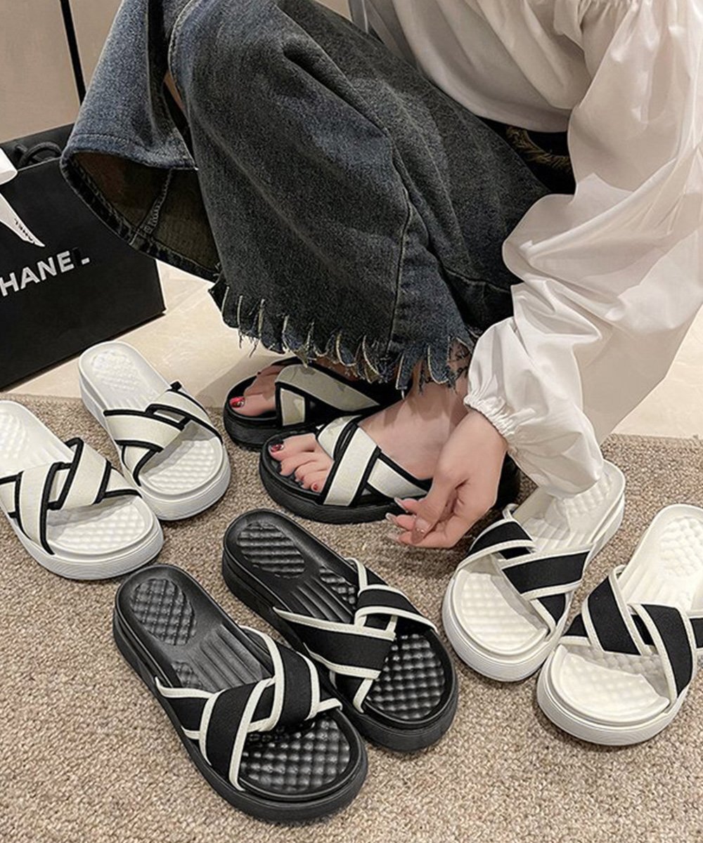 厚底サンダル ねじり配色クロスサンダル 23.0cm アッパー白*ソール黒拍卖