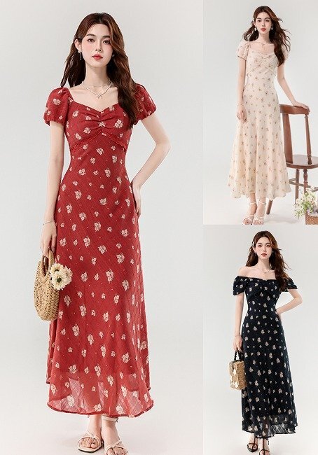 ロングワンピース フレアスカート 半袖 レトロ フェミニン お出かけ レディース L ブラック拍卖