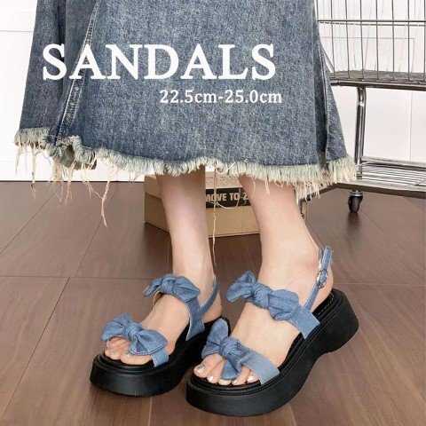 レディース ミュール オープントゥ スタイルアップ リボン 厚底 歩きやすい ストラップ 24.5cm(39) 黒拍卖