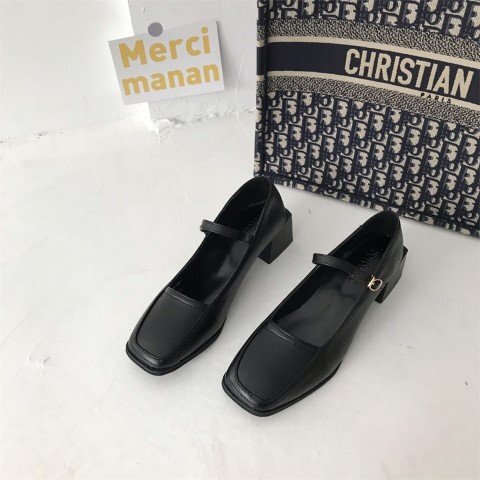 レディース スクエアトゥ 太めのヒール パンプス 【37】23.5cm ブラック拍卖