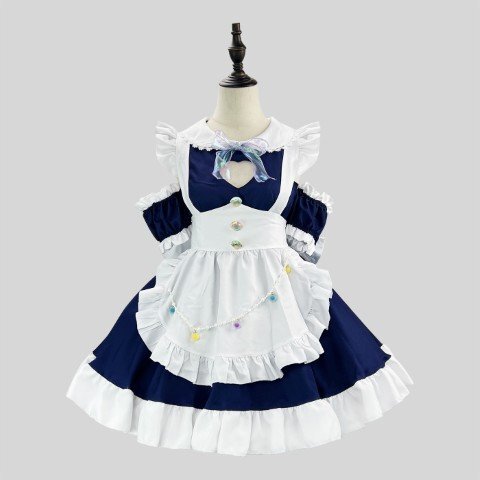 コスプレ メイド服 エプロン ロリータ クラシカル コスプレ ハロウィン 2L ネイビー拍卖