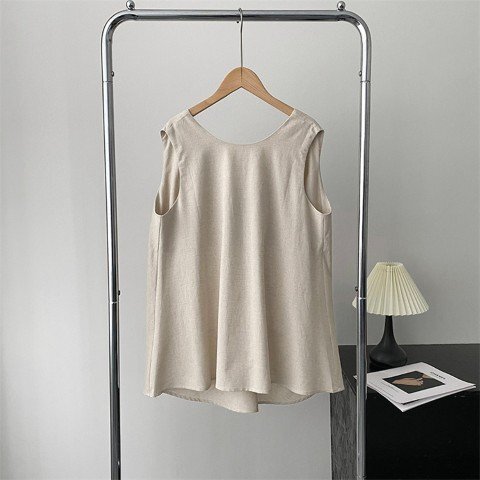 トップス ノースリーブ シャツ 袖なし 背中見せ シンプル カジュアル 涼しい レディース L ブルー拍卖