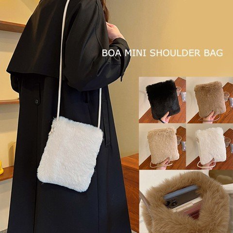 ショルダーバッグ トートバッグ かばん フェイクファー ふわふわ ミニ 軽い ワンサイズ 黒拍卖