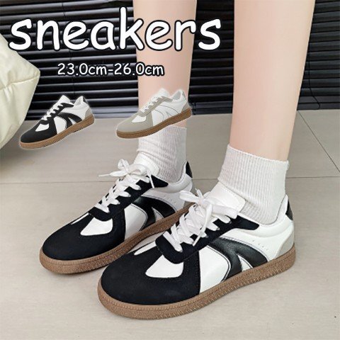 ベーシックスニーカー カジュアル スポーツシューズ 配色 レトロ 美脚 24.5cm(39) 黒拍卖
