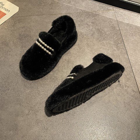 シングルシューズ 暖かい 裏起毛 スノーブーツ 履き心地 ワンペダル ピーズシューズ 35 ブラック拍卖