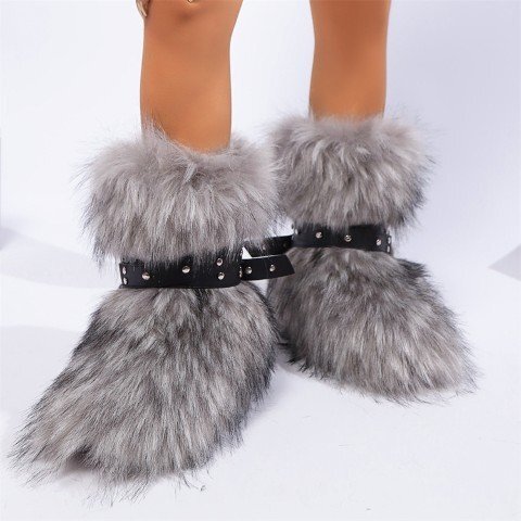 ブーツ靴 ショートブーツ ふわふわ ファー スノーブーツ クロスベルト 保温性 【36】23cm オレンジ拍卖