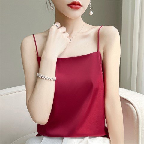 トップス ノースリーブ キャミソール シンプル カジュアル かわいい 大きいサイズあり XL レッド拍卖