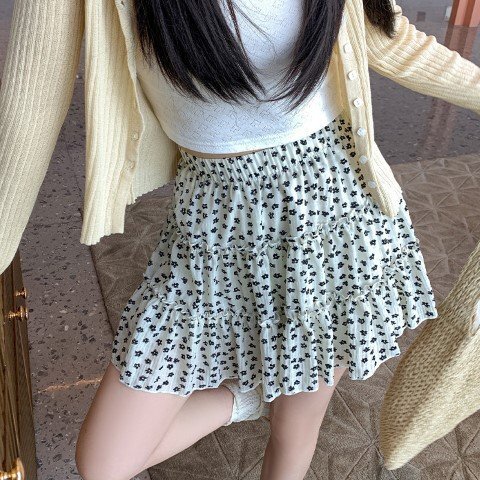 花柄ミニスカート デザイン 韓国ファッション かわいい レディース M ホワイト拍卖