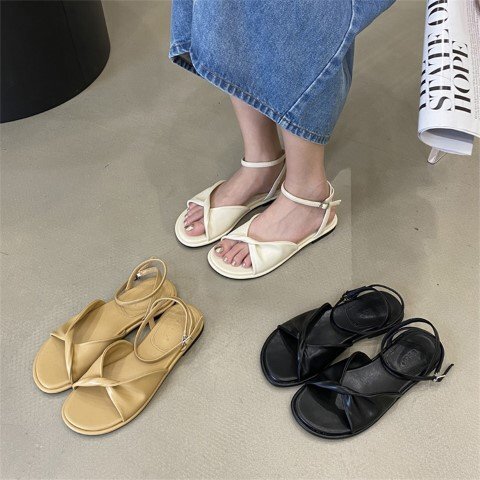 サンダル フラット ギャザリング ローマ人 35 ブラック拍卖