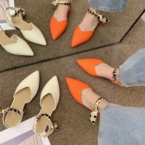 サンダル メリージェーンシューズ シングルシューズ 37 オレンジレッド拍卖