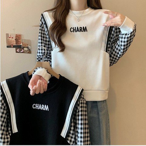 【大きいサイズL-4XL】ファッショントップス ブラック/ホワイト 3XL ブラック拍卖