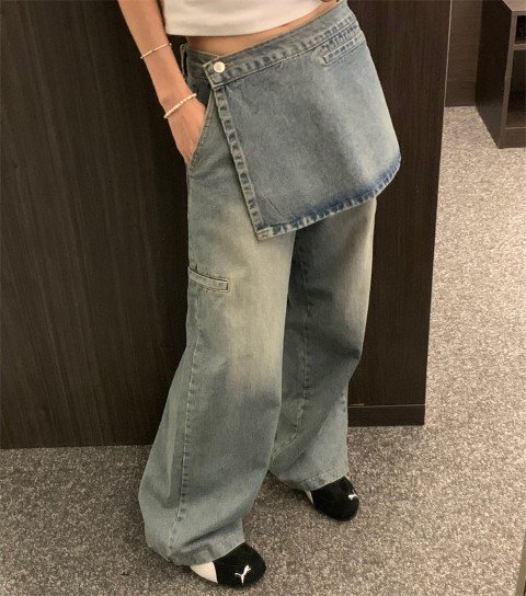 カジュアル おしゃれ ロング デニムパンツ Mサイズ ブルー拍卖