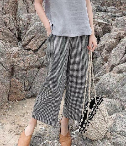 九分丈パンツ ロングパンツ 格子柄 チェック柄 シンプル カジュアル お出かけ レディース M ワンカラー拍卖