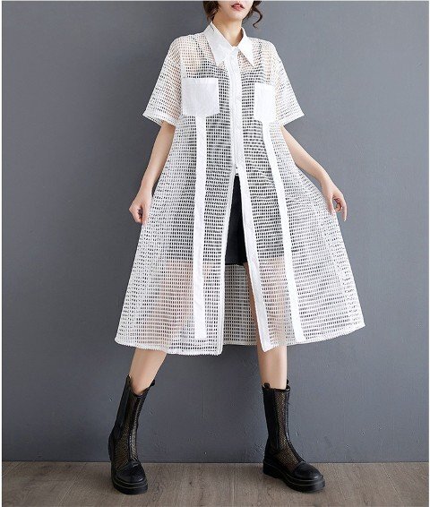 トップス アウター ワンピース 羽織 半袖 透け感 重ね着 シンプル カジュアル レディース フリー ホワイト拍卖