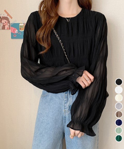 トップス ブラウス シャツ 長袖 シフォンブラウス シアー カジュアル フェミニン レディース ワンサイズ ダークグリーン拍卖