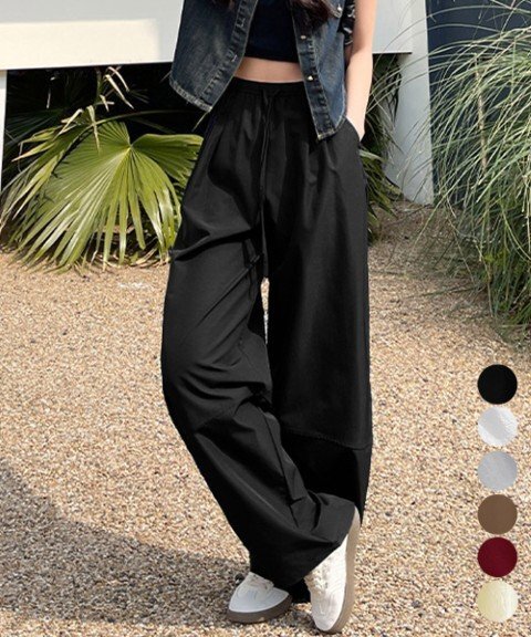 ワイドパンツ ロングパンツ ストレートパンツ ウエストゴム リラックスパンツ カジュアル 薄手 無地 レディース レッド拍卖