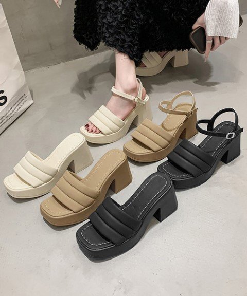 ミュール厚底サンダルスクエアトゥ 韓国風 22.5cm(35) Bサンダル*ベージュ拍卖