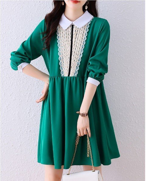 【大きいサイズL-5XL】ファッションワンピース ブラック/グリーン 5XL グリーン拍卖