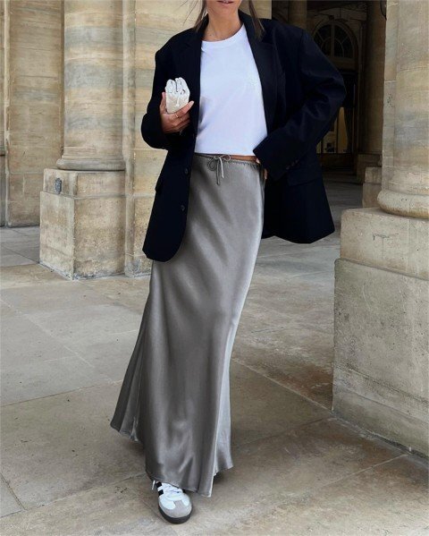 ロングスカート マキシ丈 シンプル スリム フィッシュテールスカート カジュアル レディース XL グレー拍卖