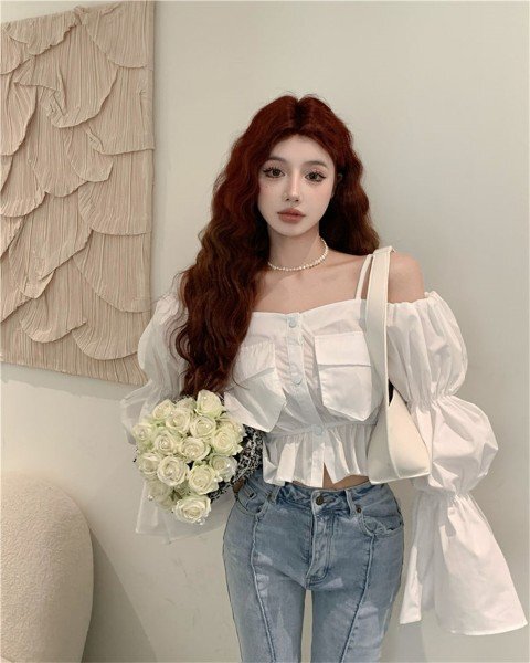 トップス シャツ ブラウス ショートトップス キャミソール オフショルダー 長袖 セクシー お出かけ M グリーン拍卖