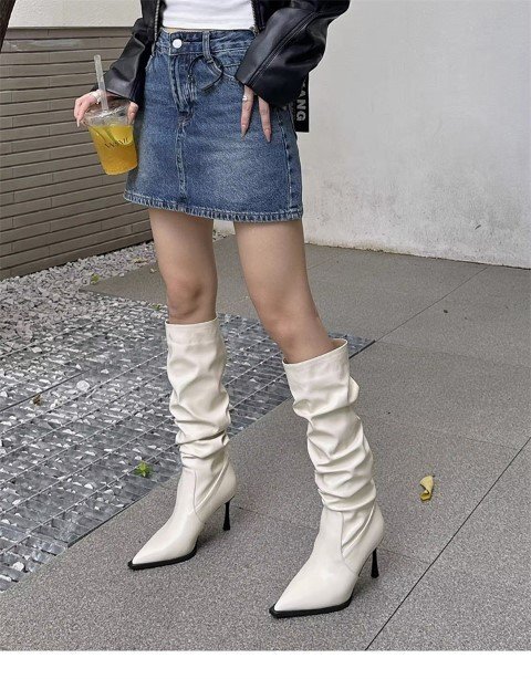 ロングブーツ ニーハイ かっこいい ピンヒール シンプル かっこいい レディースシューズ 【36】23cm カーキ拍卖