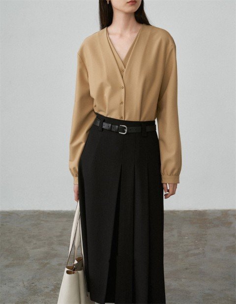 トップス シャツ 長袖 シンプル カジュアル 重ね着風 きれいめ お出かけ レディース M マスタード拍卖