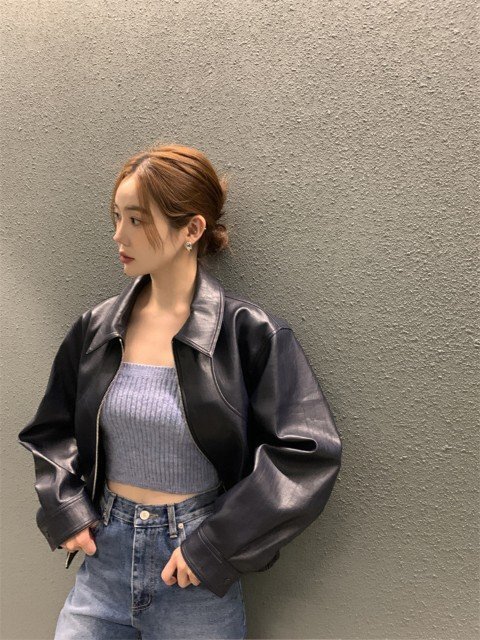 ジャケット コート アウター 羽織 長袖 ライダースジャケット ショート丈 シンプル カジュアル お出かけ フリー ダークブルー拍卖