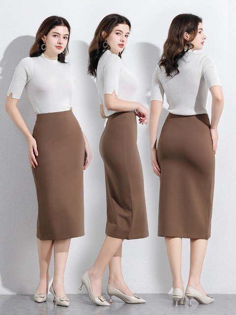 ひざ丈スカート ミディアム丈スカート タイト シンプル オフィスカジュアル OL 通勤 レディース S レッド1拍卖