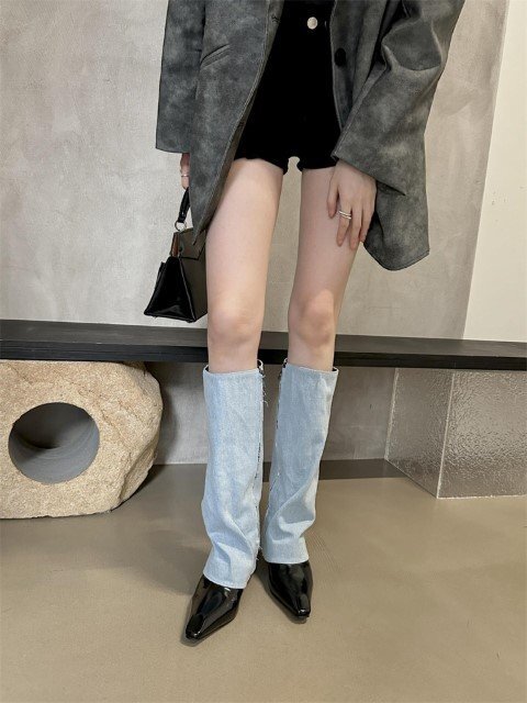 マーティンブーツ パンプス 肌にやさしい パッチワーク ロングブーツ 【35】22.5cm ホワイト拍卖