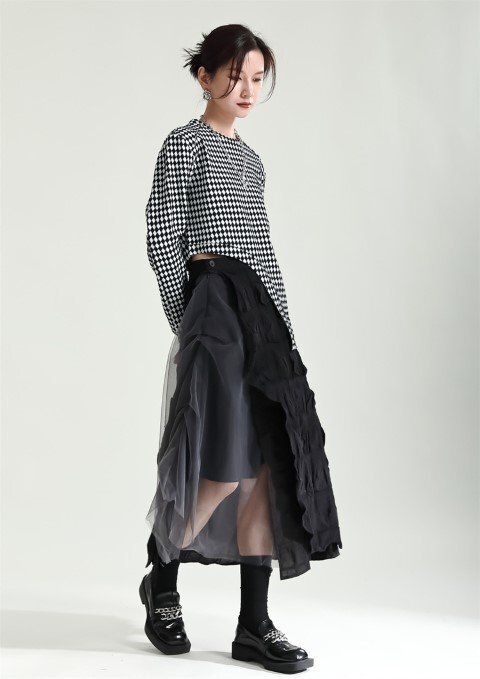 ロングスカート チュールスカート Aラインスカート 個性派 カジュアル レディース S ブラック拍卖