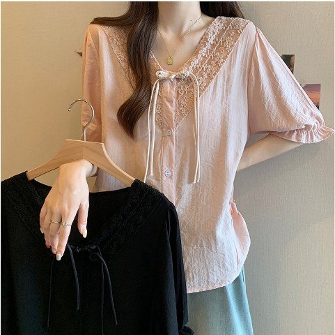 トップス シャツ ブラウス 袖フリル レトロ シンプル カジュアル かわいい レディース L ピンク拍卖