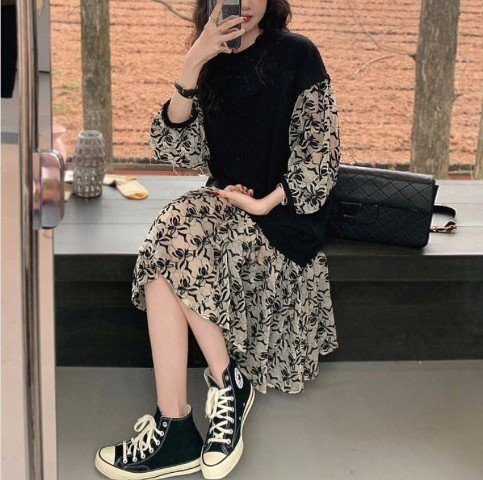 【大きいサイズL-4XL】ファッションワンピース L ブラック拍卖