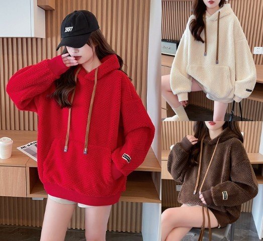 トップス スウェット トレーナー フード付き ゆったり パーカー 2XL レッド拍卖