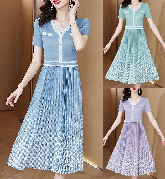 全4色 半袖ワンピース フリル 切り替え スリム 着痩せ 【大きいサイズあり】 3XL パープル拍卖