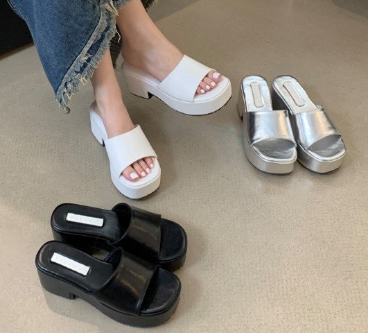 【高品質】全3色 ビーチサンダル ミュール 厚底靴 プラットフォーム 無地 シンプル 37 ブラック拍卖