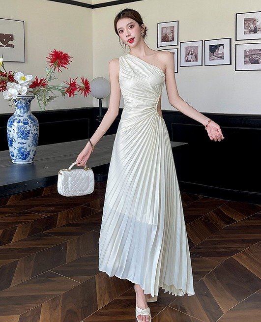 ロングワンピース フリルワンピース 袖なし ノースリーブ キャバクラドレス S オフホワイト拍卖