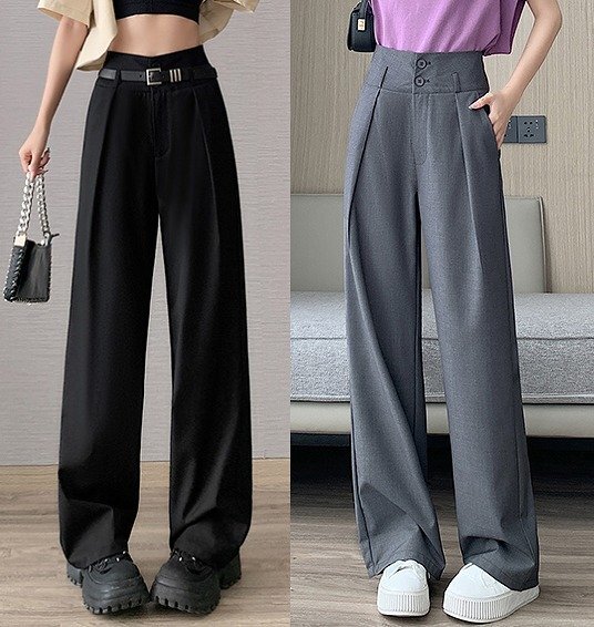 全2色 スラックス ビジネス ハイウエスト 薄手 ロングパンツ 【大きいサイズあり】 XL グレー拍卖