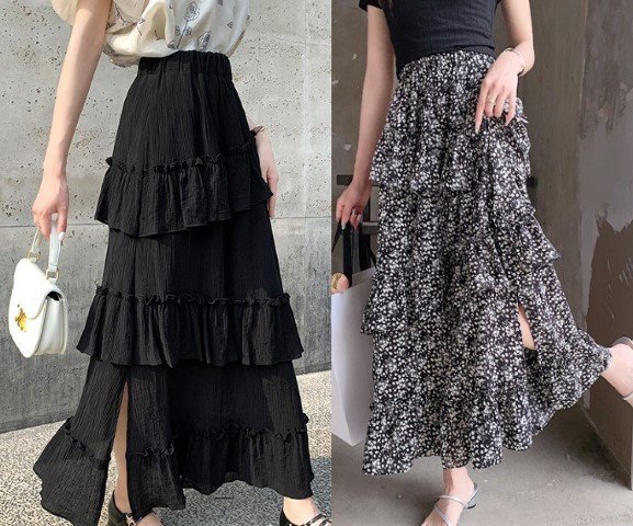 【高品質】全2色 スカート フリル 切り替え 体型カバー 着痩せ シンプル カジュアル フリー 色品番1拍卖