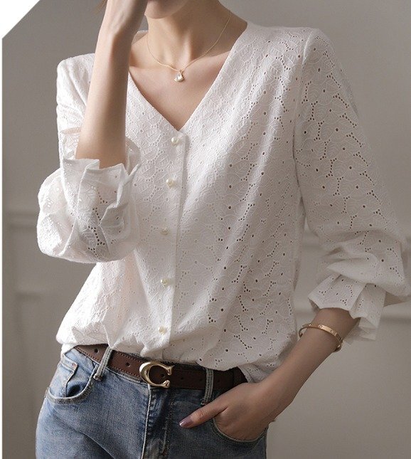 トップス シャツ ブラウス 透け感 フリル袖 シンプル カジュアル かわいい お出かけ 薄手 S ホワイト拍卖
