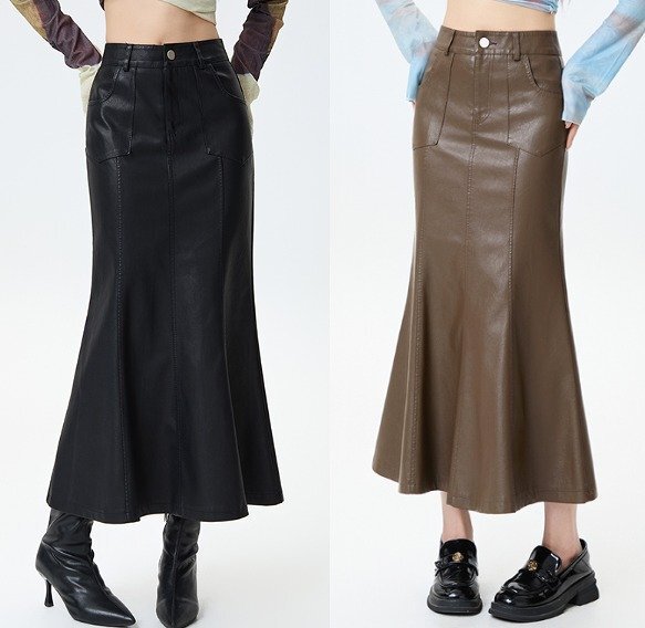 スカート タイトスカート フリル 切り替え スリム 着痩せ XL ブラウン拍卖