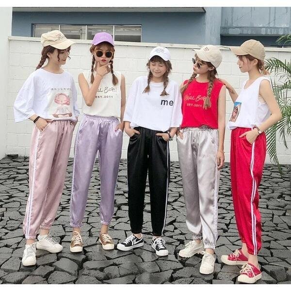 パンツ ズボン バイカラーハイウエスト ボトムス ジャージ ライン ゴム フリー レッド拍卖