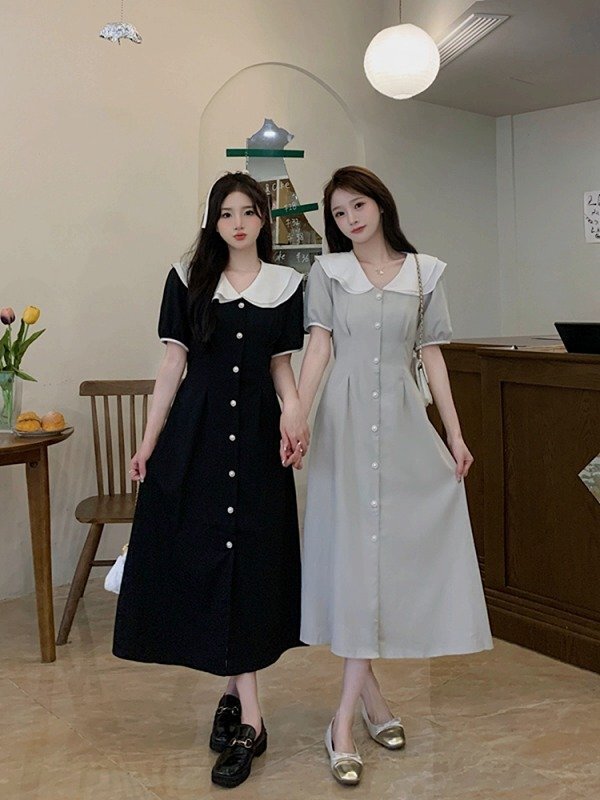 ロングワンピース 半袖 シンプル カジュアル フリル レディース XL グレー拍卖