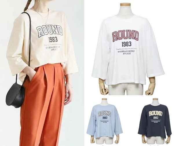 全4色 半袖Tシャツ 切り替え 体型カバー 着痩せ LOGO ロゴ 英字 シンプル カジュアル フリー ダークブルー拍卖