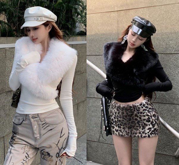 長袖トップス ファー付き 切り替え スリム 着痩せ M ブラック拍卖