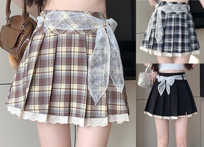 ミニスカート ショートスカート フリル チェック柄 シンプル カジュアル レディース S イエロー拍卖