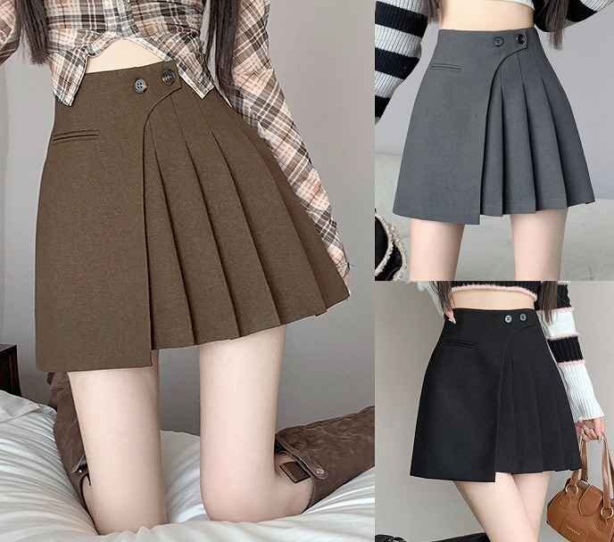 ミニスカート プリーツ フリル 無地 シンプル かわいい レディース XL ブラウン拍卖