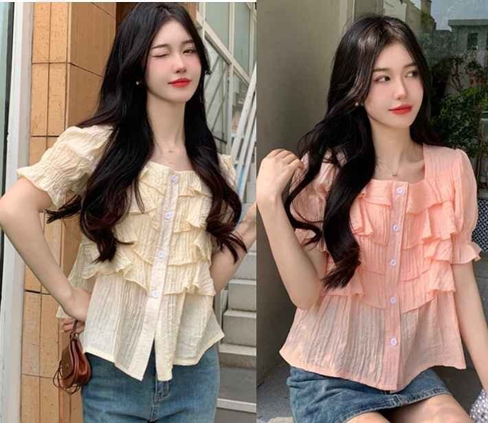 全2色 半袖トップス フリル 切り替え 無地 【大きいサイズあり】 sweet系 M ベージュ拍卖