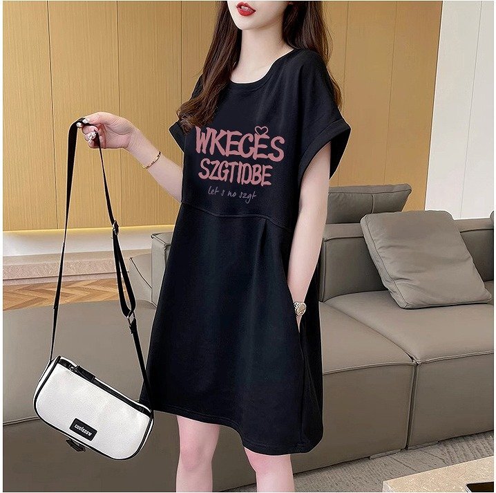 ロング丈トップス シャツ ショートワンピース 半袖 かわいい レディース 2XL ブラック拍卖