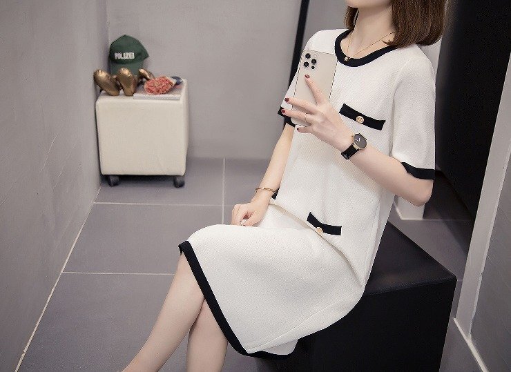 ファッションワンピース ブラック/ホワイト XL ブラック拍卖